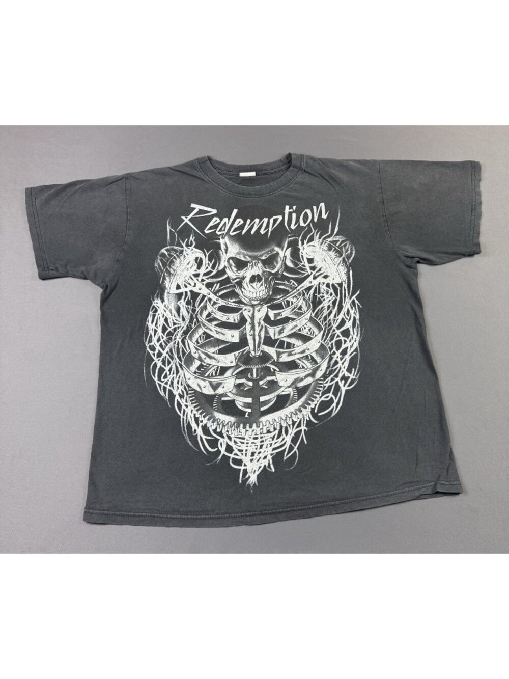Rare Vintage Y2K Redemption Skull Bones Sun Fade Black Shirt Art Tribal Tattoo